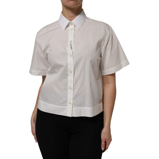 Dolce & Gabbana White Cotton Short Sleeves Collared Top Shirt