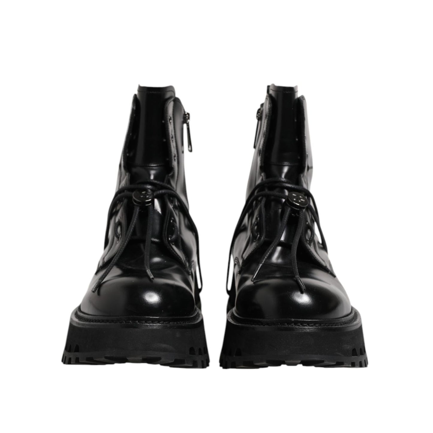 Dolce & Gabbana Black Leather Logo Ankle Boots Lace Up Shoes