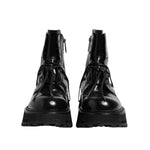 Dolce & Gabbana Black Leather Logo Ankle Boots Lace Up Shoes