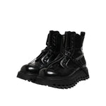 Dolce & Gabbana Black Leather Logo Ankle Boots Lace Up Shoes