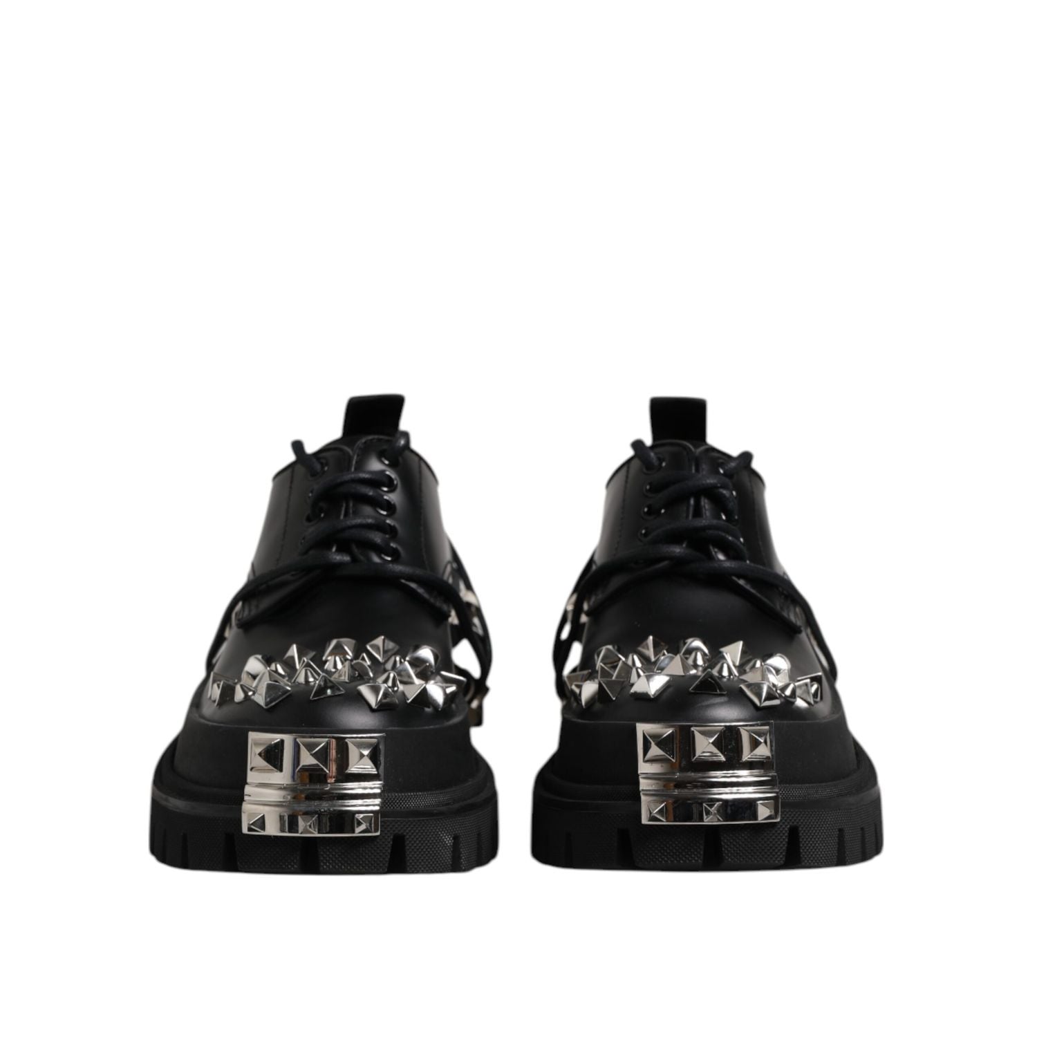 Dolce & Gabbana Black Leather Embellished Trekking Derby Shoes