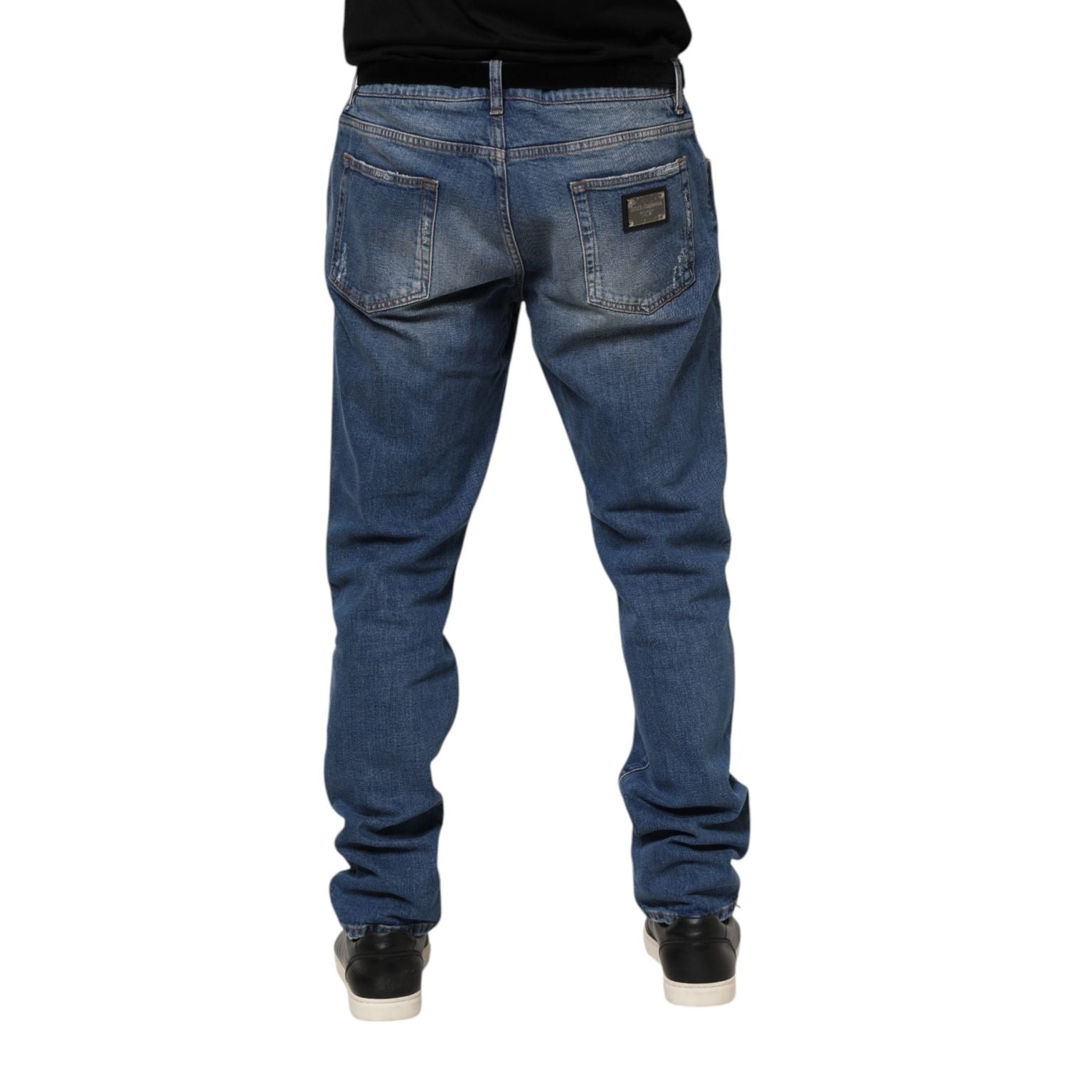 Dolce & Gabbana Blue Washed Cotton Logo Plaque Denim Jeans