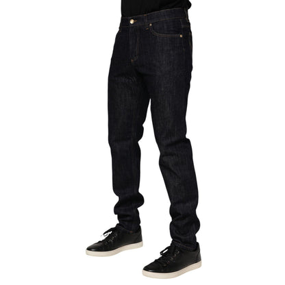 Dolce & Gabbana Dark Blue Cotton Logo Plaque Men Denim Jeans