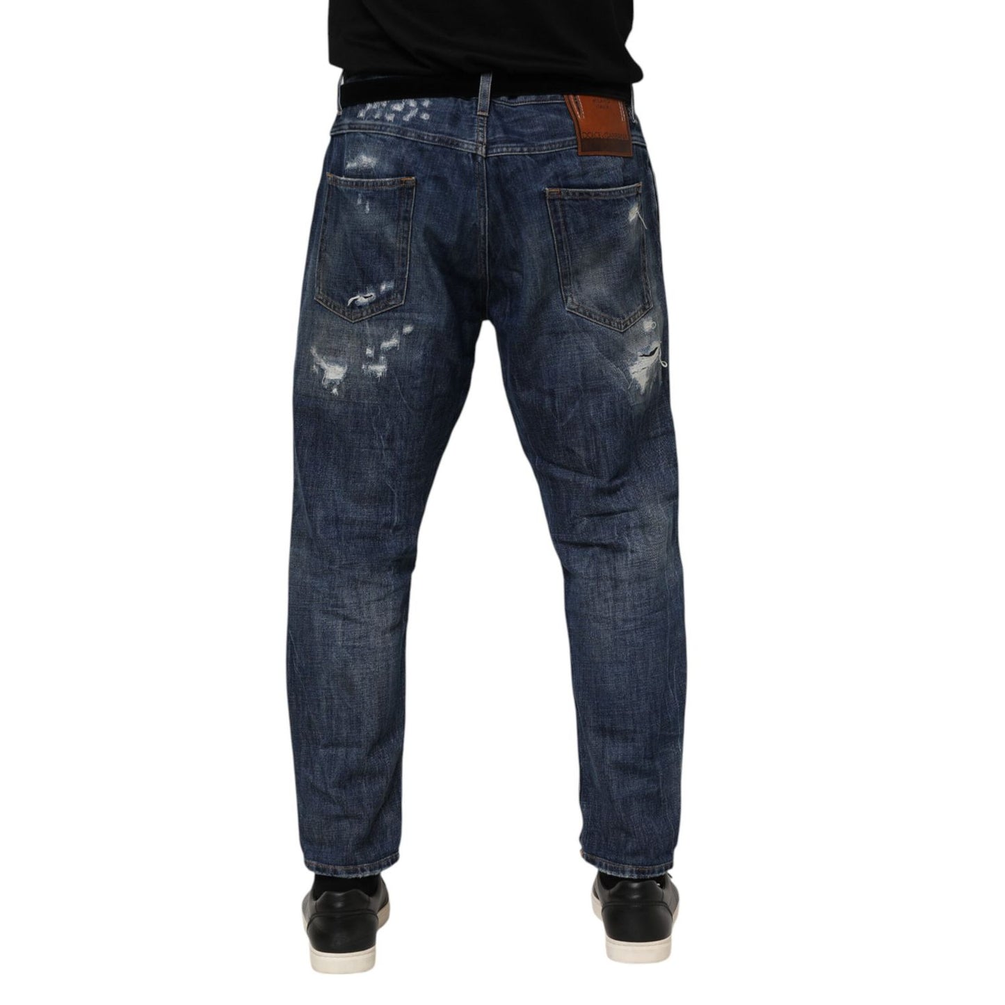 Dolce & Gabbana Blue Cotton Tattered Tapered Men Denim Jeans