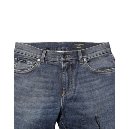 Dolce & Gabbana Blue Washed Skinny Logo Plaque Men Denim Jeans