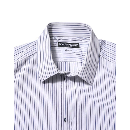 Dolce & Gabbana White Blue Striped Cotton GOLD Formal Shirt