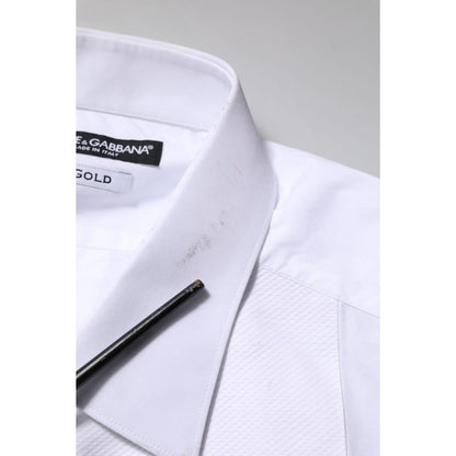 Dolce & Gabbana White Bib Cotton Poplin GOLD Formal Shirt