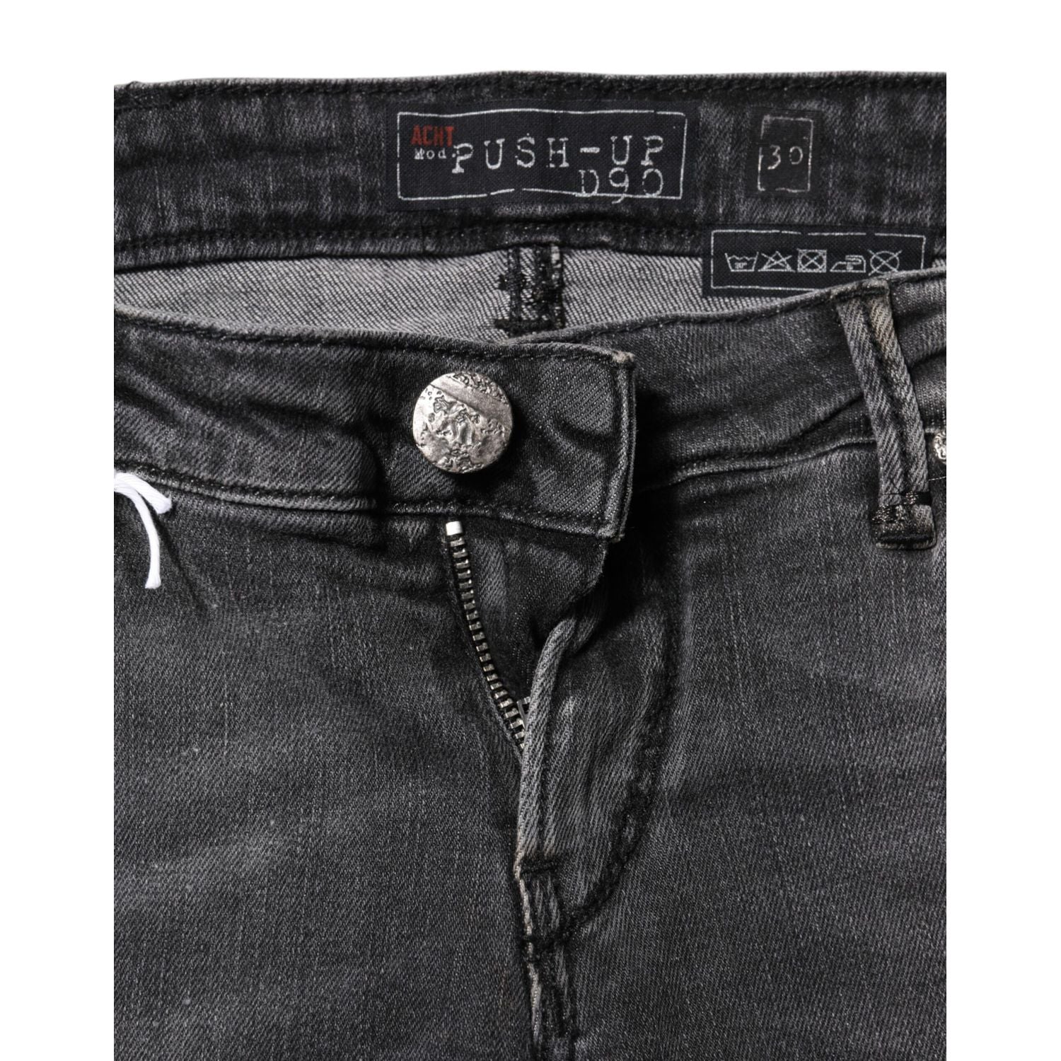 Acht Dark Gray Cotton Slim Fit Denim Low Waist Denim Jeans