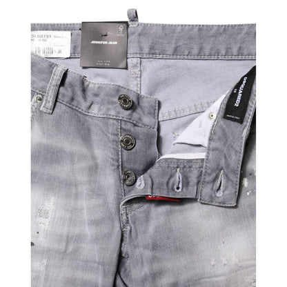 Dsquared² Gray Washed Mid Waist Tapered Denim Jeans