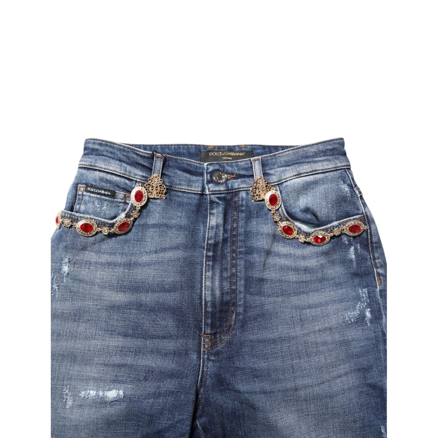 Dolce & Gabbana Blue Rhinestone Embellished Denim Jeans
