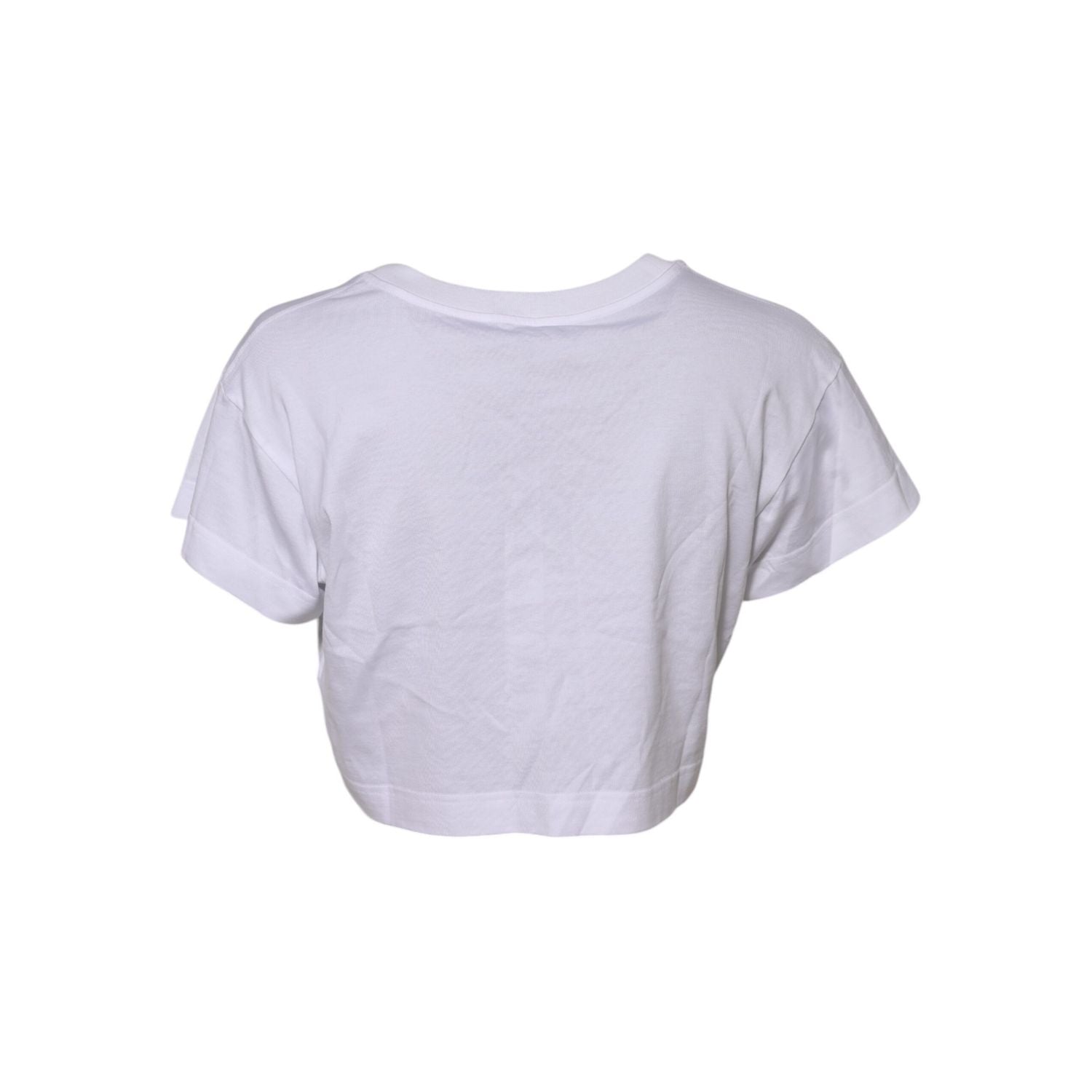 Dolce & Gabbana White Floral Lace DG Detailing Cropped T-shirt