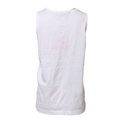 Dolce & Gabbana White Cotton Printed Sleeveless Round Neck Top
