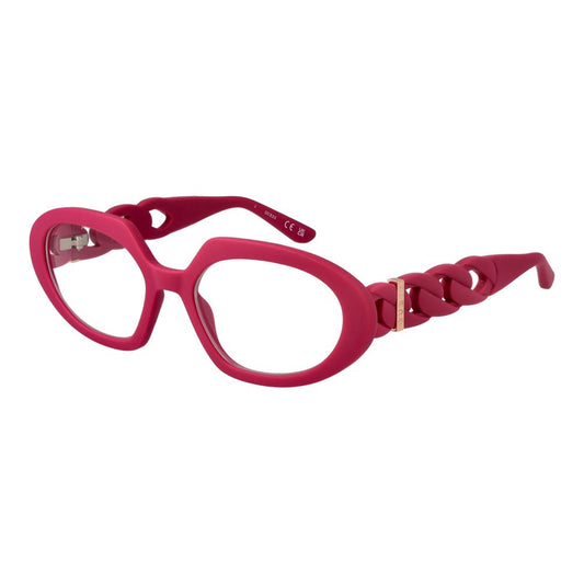 Guess Purple Women Glasses Frame, oval full-rim design, purple plastic frame, 54-18-135 size, includes branded case.