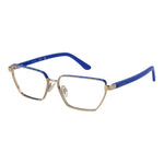 Guess Gold Women Glasses Frame with blue accents, full-rim geometric metal frame, size 55-14-140, includes branded case.