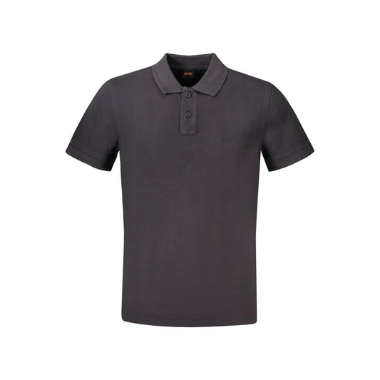 Hugo Boss Black Cotton Polo Shirt with short sleeves, 2 buttons, and logo print. Ideal for stylish casual wear.