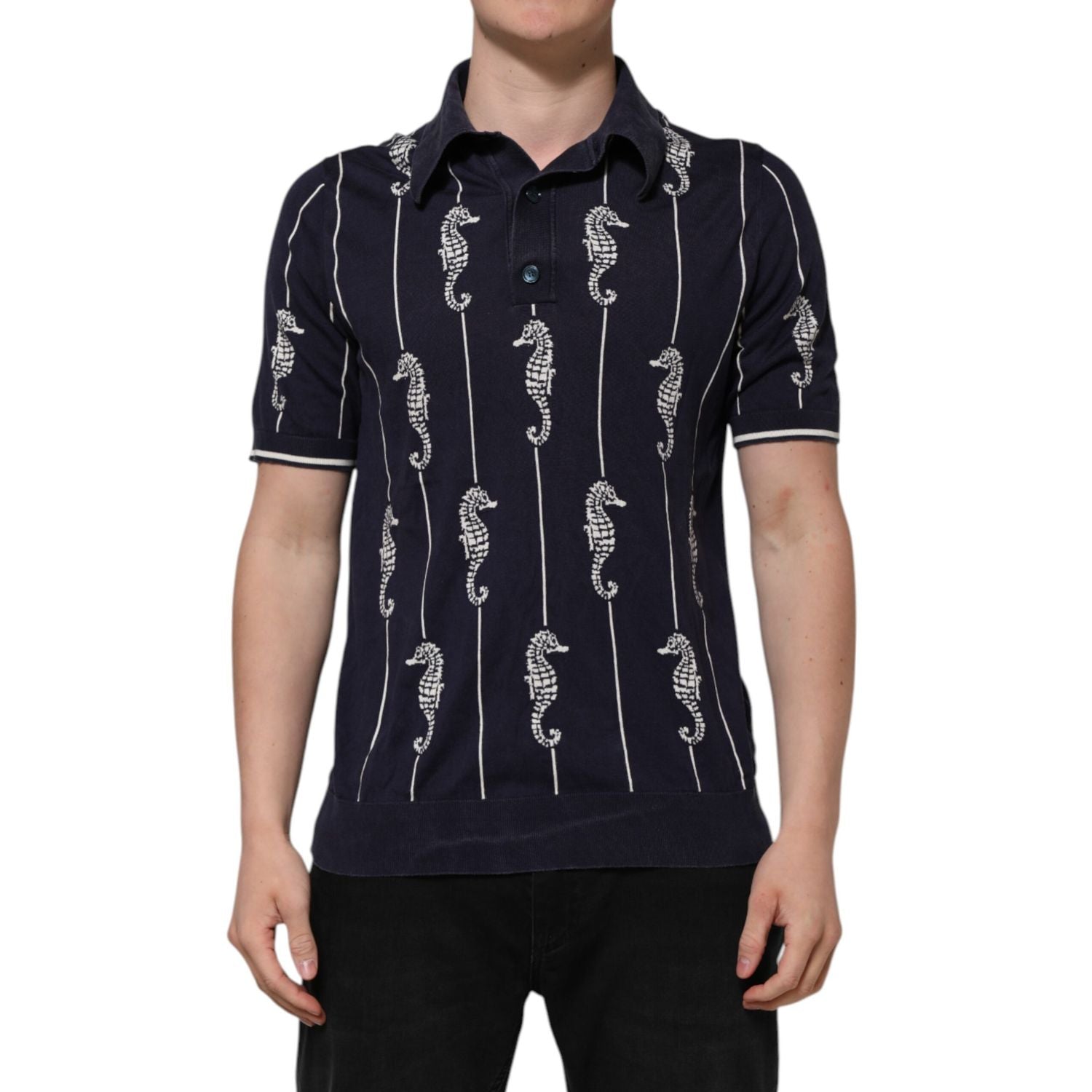 Dolce & Gabbana Dark Blue Sea Horse Collared Polo T-shirt