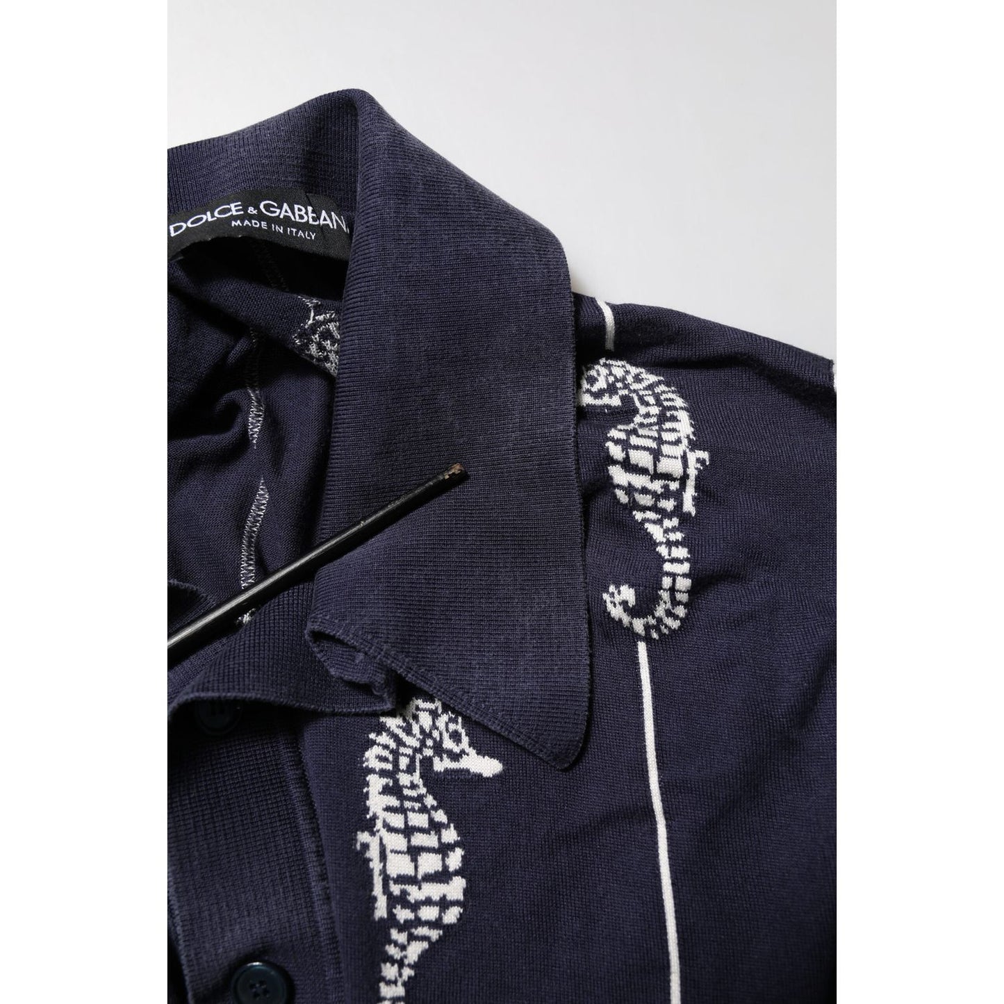 Dolce & Gabbana Dark Blue Sea Horse Collared Polo T-shirt