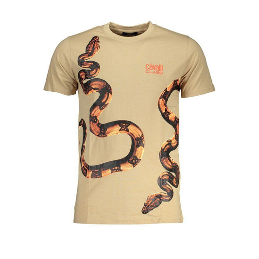 Cavalli Class Beige Cotton T-Shirt CA-28577-XL