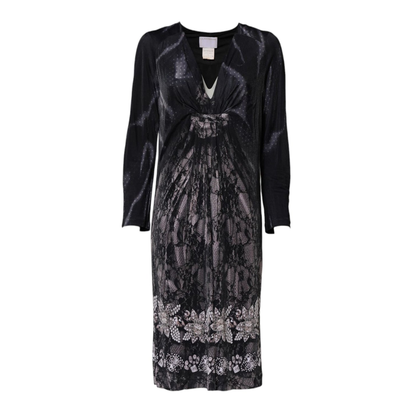 Roberto Cavalli Black Floral Viscose Sheath Midi Dress