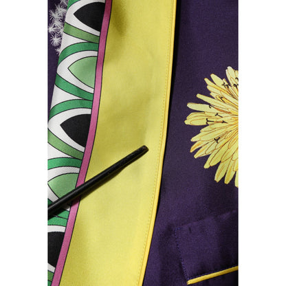 Dolce & Gabbana Blue Floral Print Silk Long Sleeves Wrap Robe