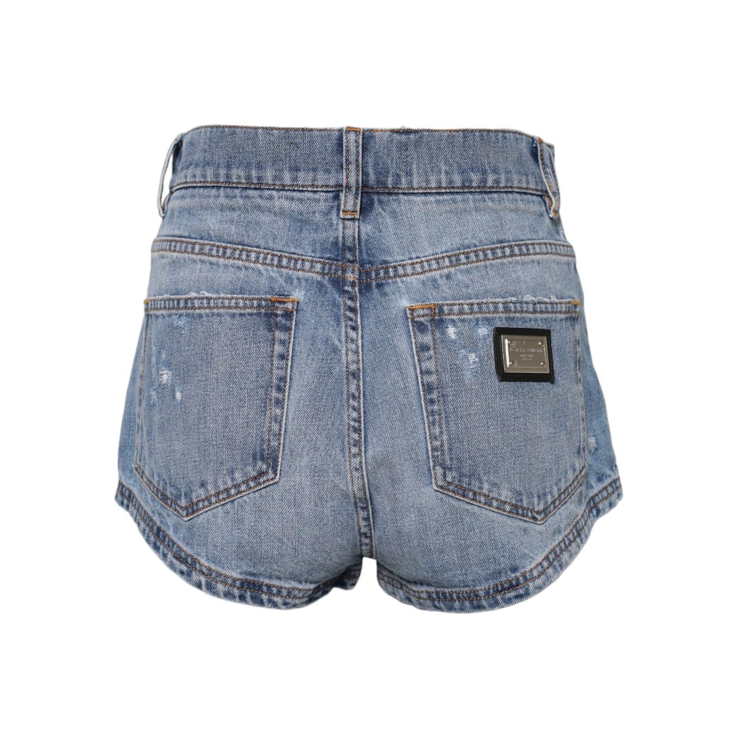 Dolce & Gabbana Blue Logo Plaque Denim Cotton Hot Pants Shorts