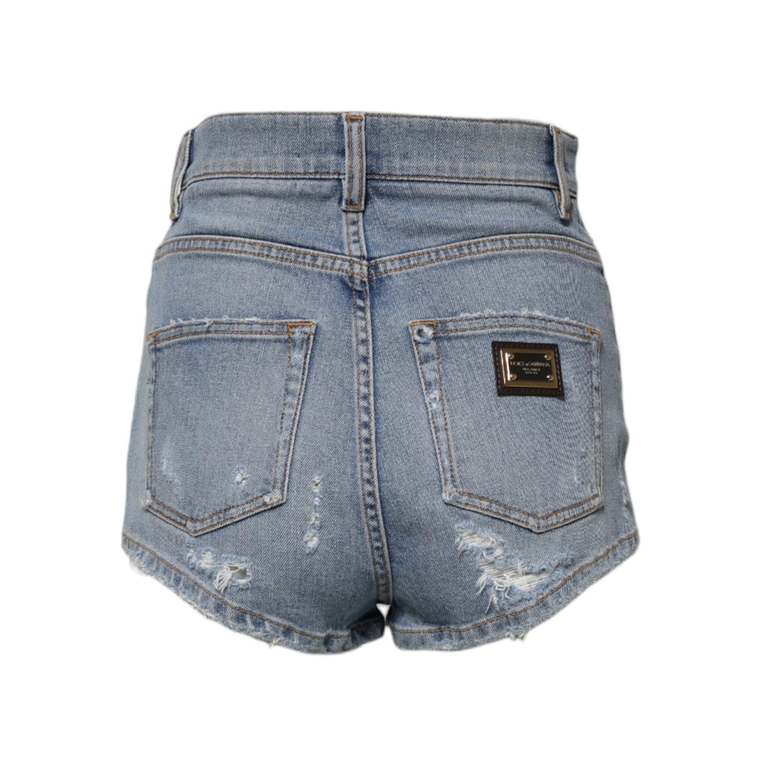 Dolce & Gabbana Blue Tattered Denim Cotton Hot Pants Shorts