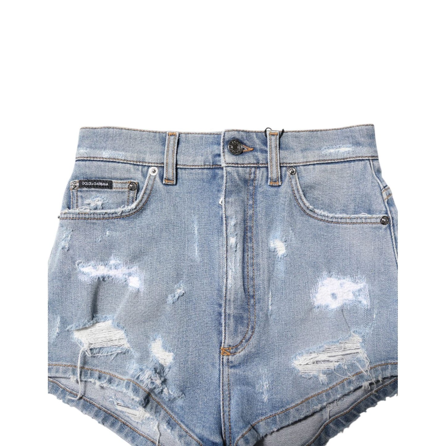 Dolce & Gabbana Blue Tattered Denim Cotton Hot Pants Shorts