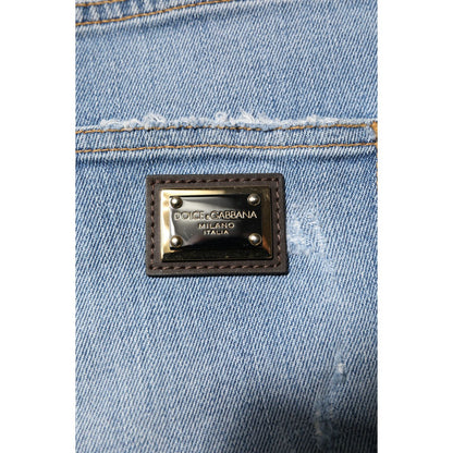 Dolce & Gabbana Blue Tattered Denim Cotton Hot Pants Shorts