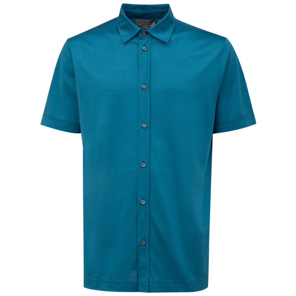 Canali Blue Cotton Shortsleeve Shirt