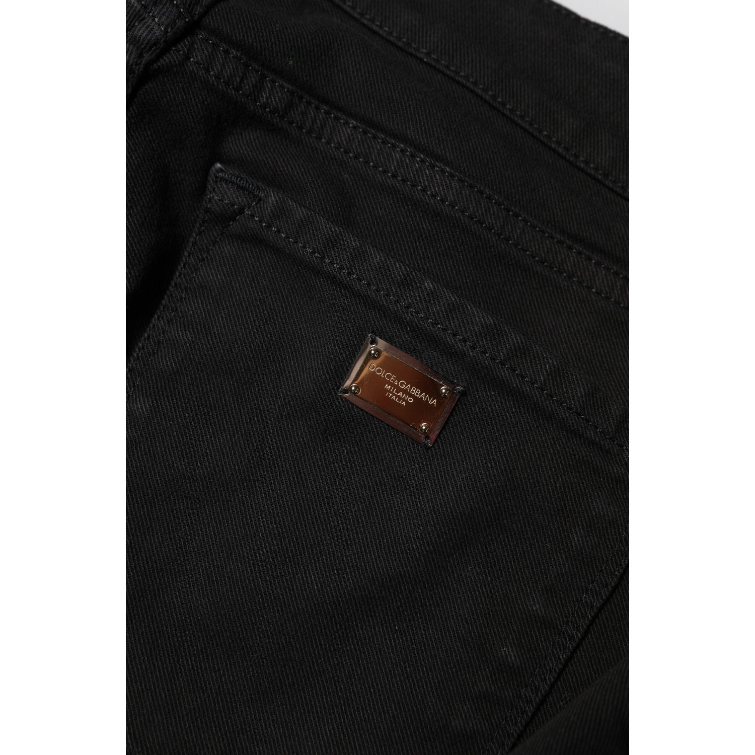 Dolce & Gabbana Black Cotton Logo Skinny Mid Waist Denim Jeans