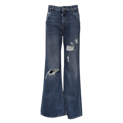 Dolce & Gabbana Blue Cotton Wide Leg Tattered Denim Jeans