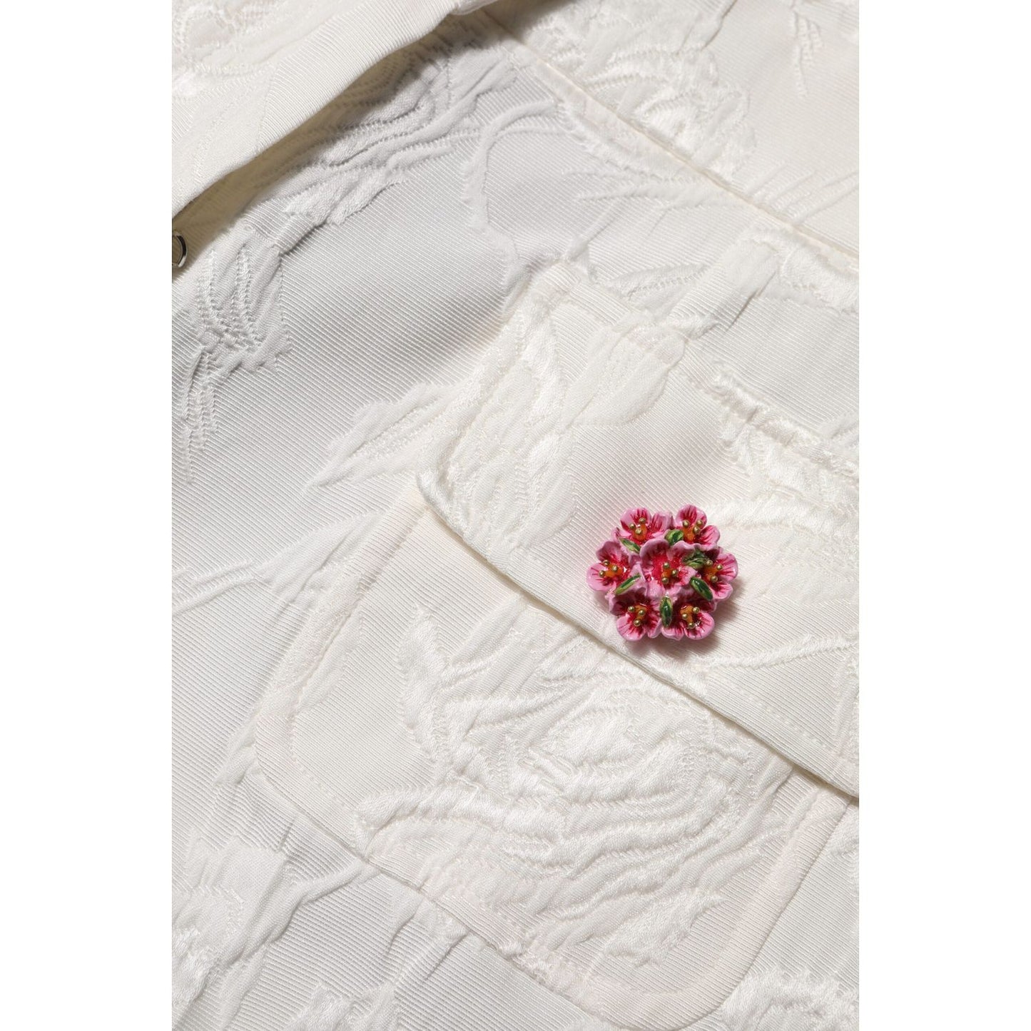 Dolce & Gabbana White Cotton Floral Jacquard Pants