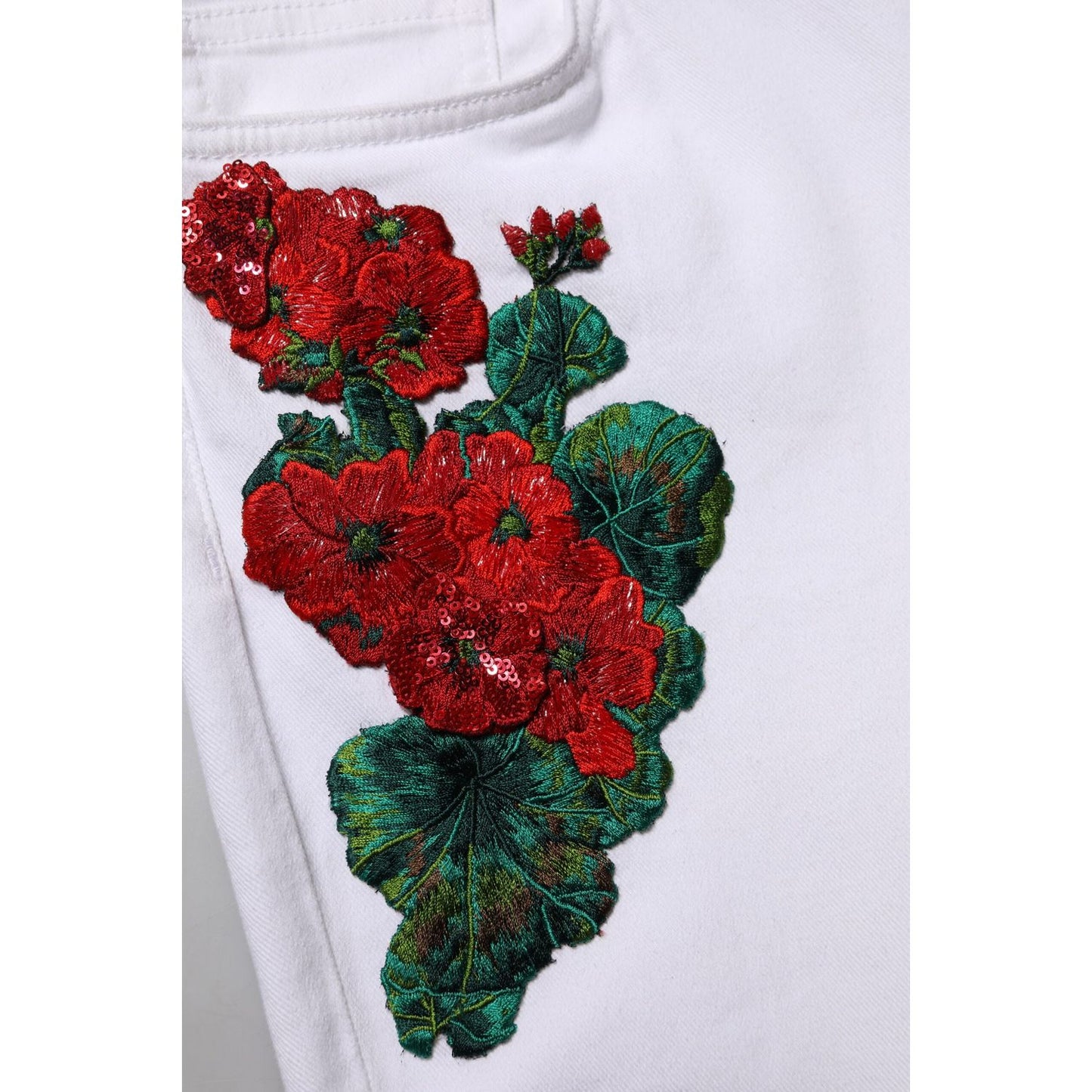 Dolce & Gabbana White Floral Embroidery GIRLY Denim Jeans