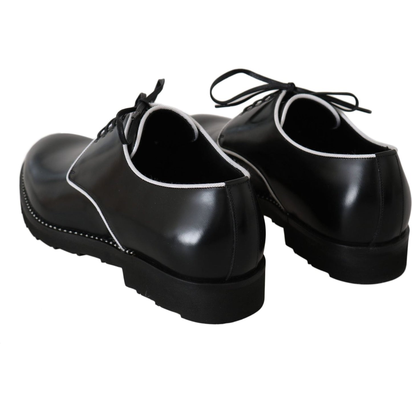 Dolce & Gabbana Black Leather White Line Dress Derby Shoes