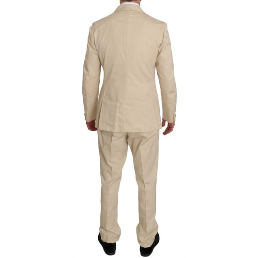 Romeo Gigli Two Piece 3 Button Beige Cotton Solid Suit KOS1441-46
