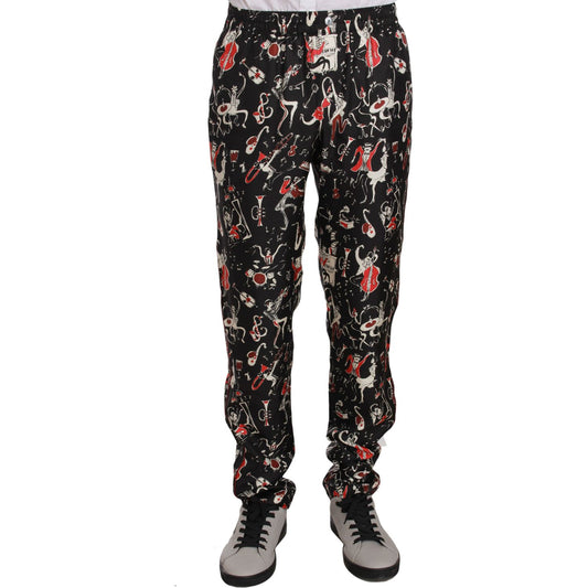 Dolce & Gabbana Red Musical Instrument Print Sleepwear Pants PAN61304-48