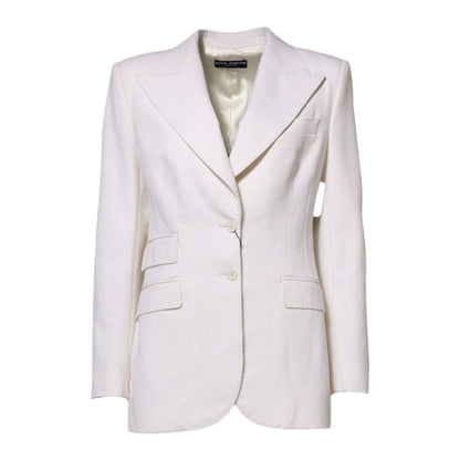 Dolce & Gabbana White Wool Single Breasted Women Coat Jacket