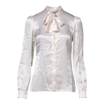 Dolce & Gabbana White Ascot Collar Long Sleeve Blouse Top