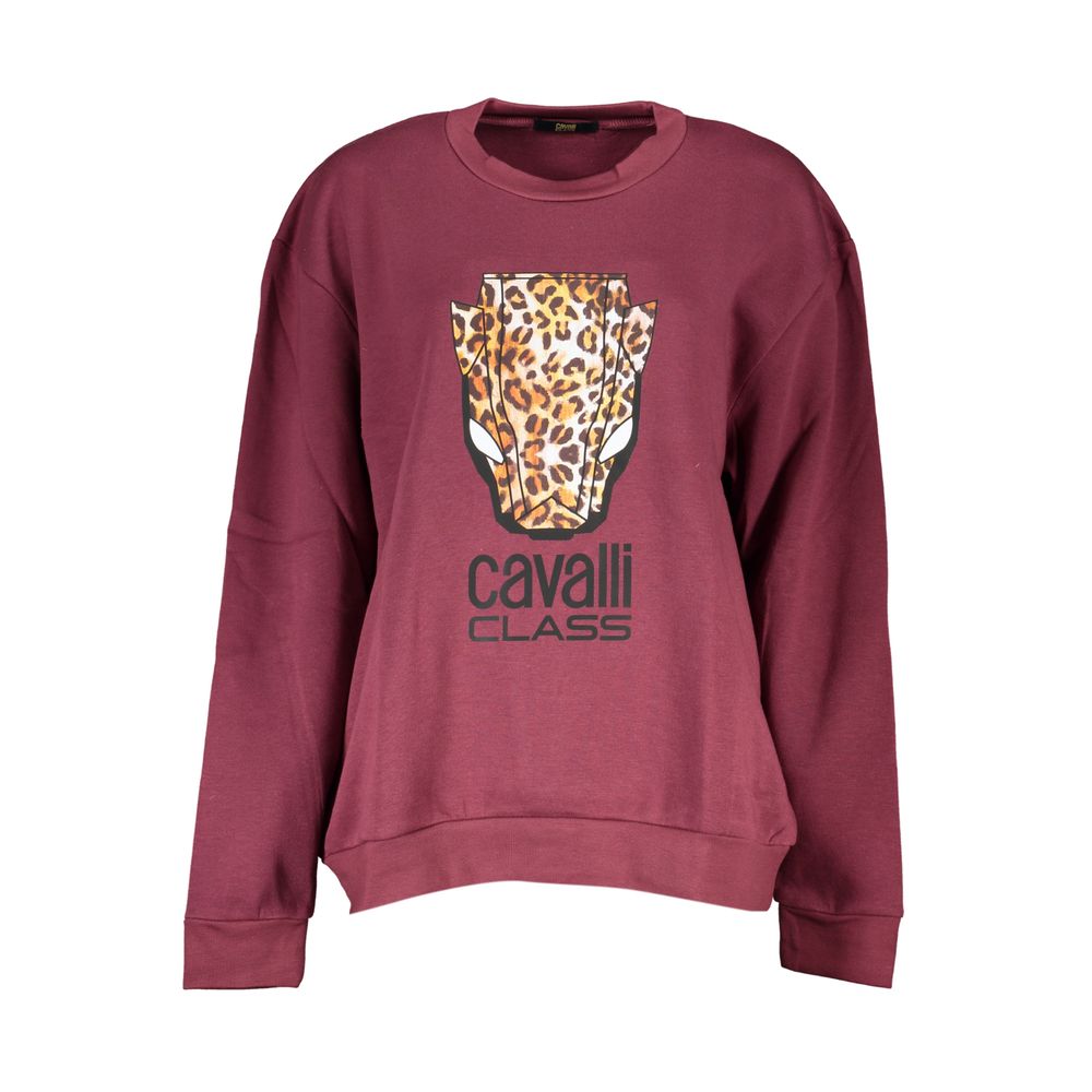 Cavalli Class Purple Cotton Sweatshirt with long sleeves, crew neck, and logo print design.
