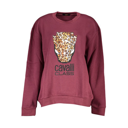 Cavalli Class Purple Cotton Sweatshirt with long sleeves, crew neck, and logo print design.