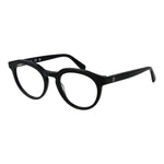 Guess Black Men Glasses Frame in black acetate with full-rim round style, featuring demo plastic lenses and spring hinges.