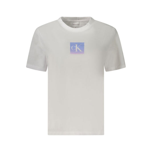 Calvin Klein White Cotton Women T-Shirt with crew neck and logo print, perfect for modern style and comfort, short sleeved design.