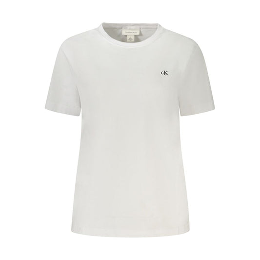 Calvin Klein White Cotton Women T-Shirt with embroidered logo, classic crew neck design.