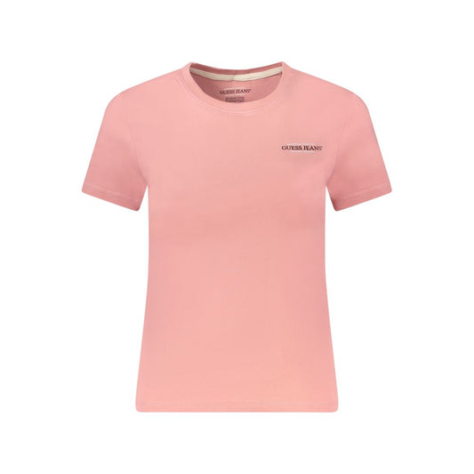 Guess Jeans Pink Cotton Women T-Shirt with signature logo in vibrant hue, form-flattering silhouette for fashion-forward styling.