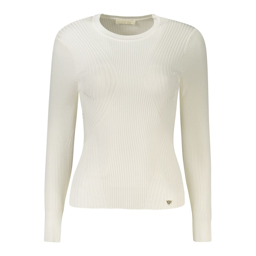 Guess Jeans White Viscose Sweater with long sleeves, crew neck, and logo