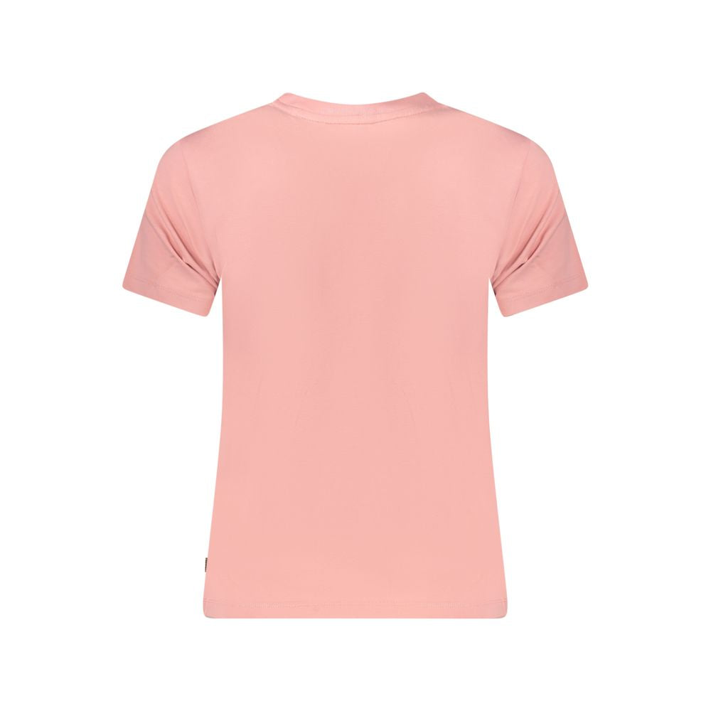 Guess Jeans Pink Cotton Women T-Shirt - back view of slim-fit crew-neck with bold print and iconic logo, made from organic cotton and spandex.