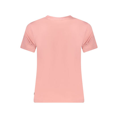 Guess Jeans Pink Cotton Women T-Shirt - back view of slim-fit crew-neck with bold print and iconic logo, made from organic cotton and spandex.