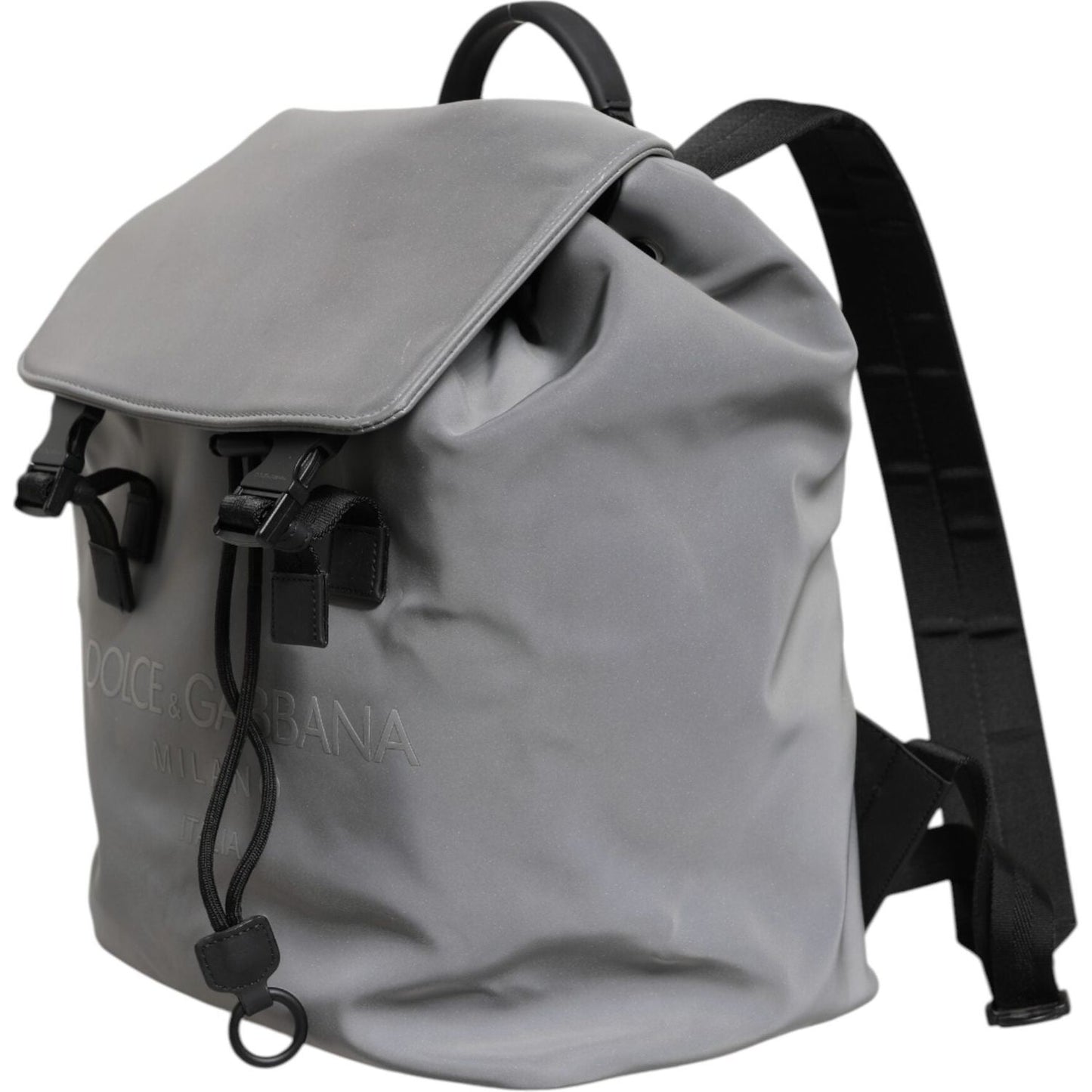 Dolce & Gabbana Gray Palermo Reflector Buckles Drawstring Backpack Bag BAG4647