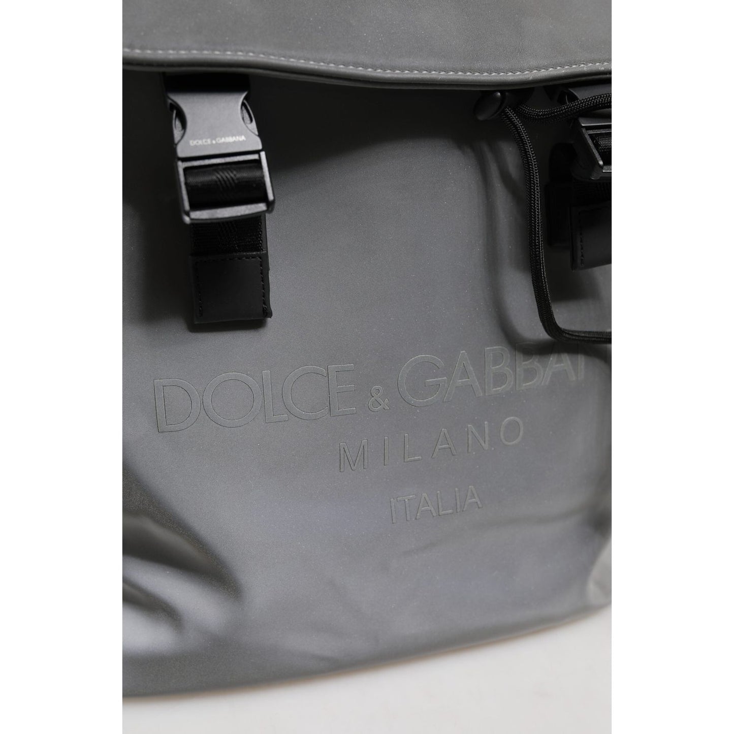 Dolce & Gabbana Gray Palermo Reflector Buckles Drawstring Backpack Bag BAG4647