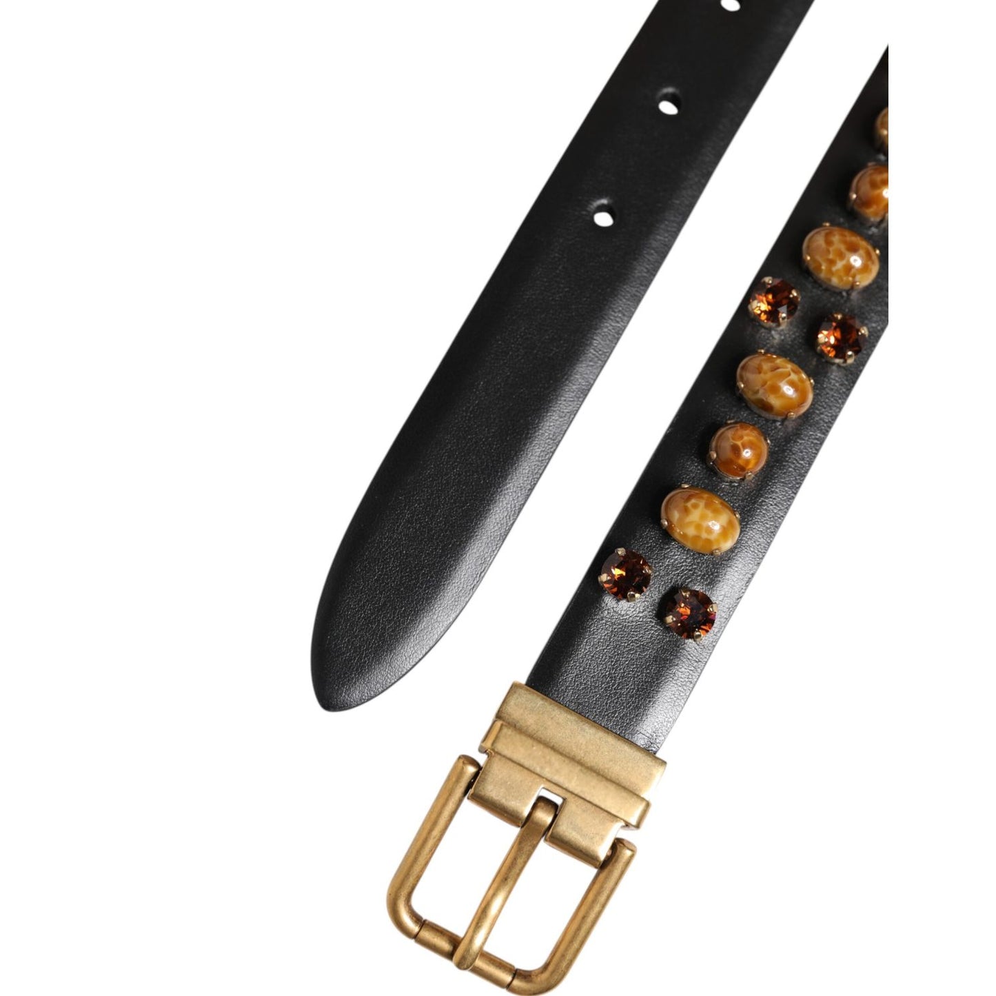 Dolce & Gabbana Black Leather Studded Gold Tone Buckle Belt